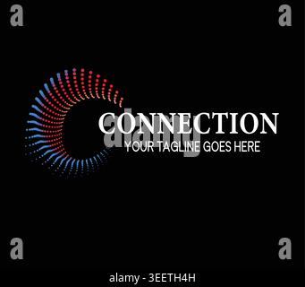 Conception de logo de technologie de connexion abstraite – marque de réseau numérique moderne avec des points circulaires colorés, modèle d'identité d'entreprise futuriste abstra Illustration de Vecteur
