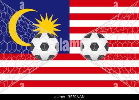 Drapeau de Malaisie avec ballon de football. Concept de championnat de football. Illustration vectorielle. Illustration de Vecteur