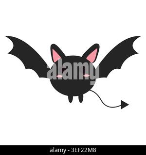 Adorable dessin animé de diable de chauve-souris kawaii avec des ailes et la queue dans le thème d'Halloween. Caractère vectoriel effrayant mignon isolé Illustration de Vecteur