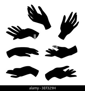 Ensemble de divers gestes de mains. Positions différentes de la main. Silhouette isolée des mains humaines. Illustration de Vecteur
