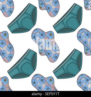 Motif vectoriel sans couture de tampons menstruels réutilisables sarcelle avec imprimé floral bleu Illustration de Vecteur