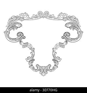 Gravure symétrique ornée de cadre vintage parure de défilement ornement de main de dessin. Cadre floral baroque. Rétro monogramme, élément de design décoratif tourbillon. F Illustration de Vecteur