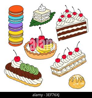Assortiment de desserts colorés et illustration de bonbons Illustration de Vecteur