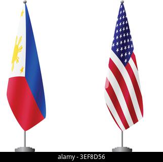 Drapeaux des Philippines et des États-Unis sur des mâts de drapeaux pour les cérémonies officielles et les réunions, vecteur de fond transparent Illustration de Vecteur