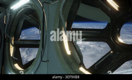 Vue du cockpit depuis la Station spatiale internationale opérant à proximité de la planète Terre. Éléments de cette image fournis par la NASA Banque D'Images