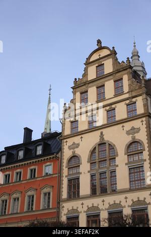 Façades de maison dans la vieille ville de Stockholm, Suède Banque D'Images