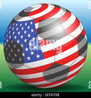 Ballon de football avec drapeau USA sur un terrain de football, illustration vectorielle Illustration de Vecteur