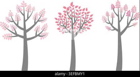 Arbres vectoriels avec branches et feuilles roses pour invitations, brochures et dépliants Illustration de Vecteur