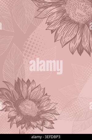 Fond pastel avec des fleurs tournesol ou gerbera. Dessiné à la main. Pas ai, illustration vectorielle Illustration de Vecteur