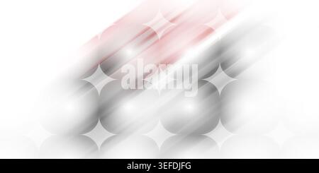 Un fond numérique abstrait avec une grille de sphères brillantes douces et de motifs en forme d'étoile avec un effet de traînée de lumière diagonale en rouge et blanc. Banque D'Images