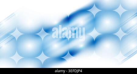 Un fond bleu abstrait avec une grille de sphères arrondies lumineuses avec un espace négatif en forme d'étoile et des stries lumineuses diagonales. Banque D'Images