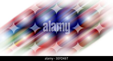 Un fond abstrait vibrant avec une grille de sphères brillantes et multicolores avec des stries lumineuses diagonales dynamiques et des espaces en forme d'étoile. Banque D'Images