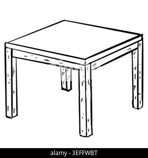 Vecteur d'art de ligne noir et blanc d'une table en bois simple dans la vue isométrique. Illustration minimaliste pour la toile de fond de l'affichage du produit, modèle de menu, inter Illustration de Vecteur