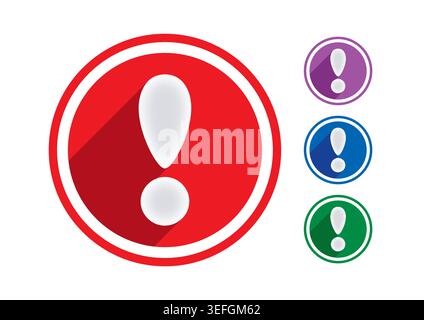 Ensemble de symboles vectoriels en forme de point d'exclamation gonflé avec des icônes de mise en garde colorées en cercle Illustration de Vecteur