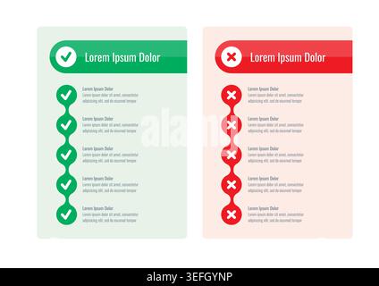 signe de coche verte, signe d'annulation rouge. symbole de vérification paginée et symbole d'annulation Illustration de Vecteur