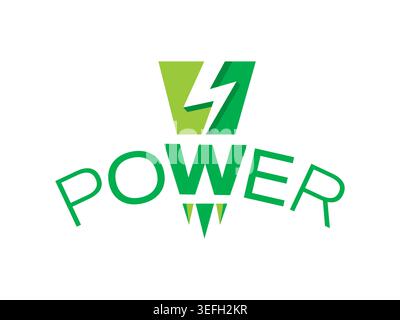 mot de puissance vert et symbole d'éclair. logo power courbé. concept de puissance. Illustration de Vecteur