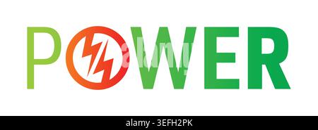 un éclair vert-rouge et le mot puissance. logo power. Illustration de Vecteur