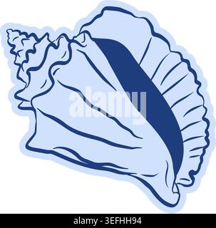Casque de cassis stylisé Seashell dessiné à la main tendance élégant Amalfi et style doodle méditerranéen. Illustration vectorielle d'art de ligne bleue pour brandin côtier Illustration de Vecteur