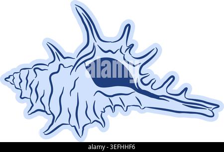 Icône stylisée de coquillage épi dans le style de la côte amalfitaine et du doodle méditerranéen. Doodle méditerranéen. Illustration élégante d'art de ligne bleue pour la marque d'été Illustration de Vecteur