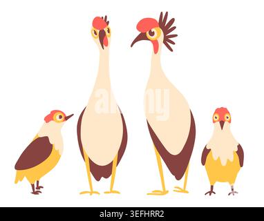 Jeu de personnages de famille d'oiseau stylisé drôle. Illustration de Vecteur