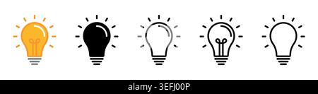 Icône d'idée d'ampoule définie dans les styles Solid et Color Outline symbolisant la créativité, l'idée, l'inspiration, l'innovation et l'illustration vectorielle d'inspiration Illustration de Vecteur