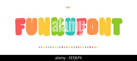 Funky font Bold Rainbow Color Alphabet Fun Kid Letter Set typographie ludique. Design typographique Art créatif pour texte coloré lumineux, enfants heureux Illustration de Vecteur