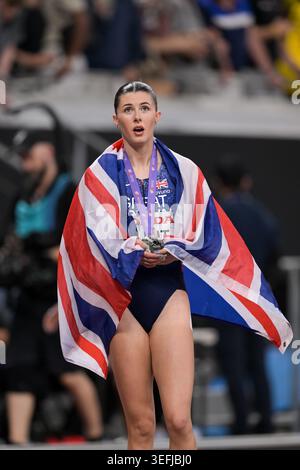 Amy Hunt, de Grande-Bretagne et de ni, célèbre sa médaille d’argent après avoir participé au 200m féminin et terminé deuxième dans un temps de 22,14 au World Athle Banque D'Images