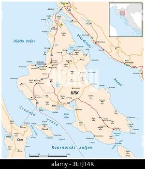 Carte de l'île croate Adriatique de Krk Banque D'Images