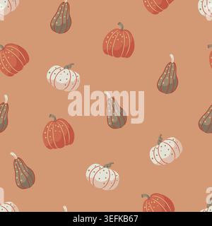Motif de citrouille sans couture confortable d'automne avec un design de récolte d'automne vintage de tons chauds Illustration de Vecteur