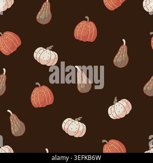 Motif de citrouille sans couture confortable d'automne avec un design de récolte d'automne vintage de tons chauds Illustration de Vecteur