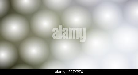 Un motif sans couture de formes sphériques douces, brillantes et disposées dans une grille hexagonale, avec une transition de dégradé du gris foncé au blanc brillant. Banque D'Images