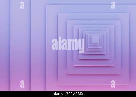 Сoncentric les carrés de lavande s'empilent en couches douces, formant tunnel infini brillant avec de doux gradients, élégance. Backgrou minimal géométrique abstrait Banque D'Images