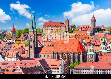 Nuremberg, Allemagne. Vue aérienne du Kaiserburg historique de Nurnberg, Bavière. Banque D'Images
