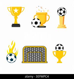 Jeu d'icônes de trophée de football dynamique représentant le succès du champion, victoire athlétique parfait pour les applications sportives compétition de marque, cérémonie de remise des prix Illustration de Vecteur