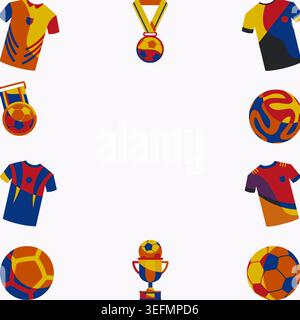 Le fond de cadre de sport de football de football comprend la médaille, les trophées, le football, les maillots dans un style d'icône vectorielle coloré avec l'espace de copie. Idéal pour carte, ad Illustration de Vecteur