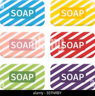 Collection de pains de savon rayés colorés pour l'hygiène et les soins du corps Illustration de Vecteur
