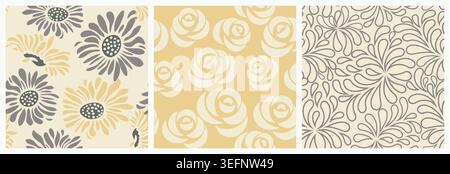 Ensemble de motifs floraux abstraits sans couture dessinés à la main. Modèle de carte de voeux, invitation, papier d'emballage, brochure, fond de site Web. Vecto Illustration de Vecteur