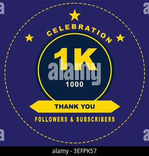 Célébration badge 1K followers Milestone Merci graphique social Media Achievement Community Subscribers Digital Design Decorative Emblem concept Ill Illustration de Vecteur