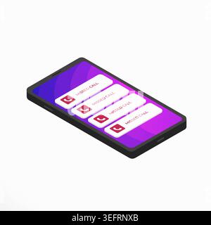 Concept de notification d'appel manqué. Smartphone isométrique isolé sur fond blanc. Illustration vectorielle. Illustration de Vecteur