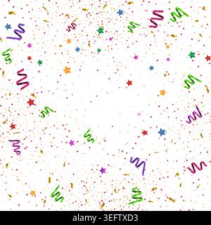 Un fond de confettis coloré festif dispersé avec des formes d'étoiles, des banderoles de ruban et des flocons d'or, parfait pour les invitations de fête, bannière de célébration Illustration de Vecteur