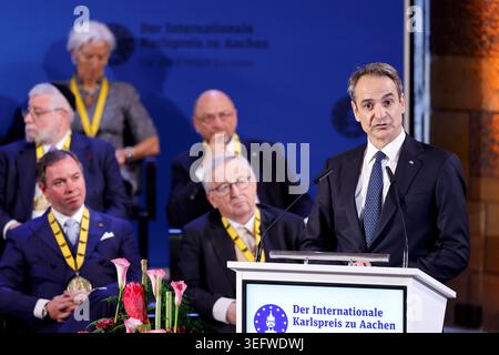Griechenlands Ministerpräsident Kyriakos Mitsotakis Nea Dimokratia BEI der Verleihung des Internationalen Karlspreises zu Aix-la-Chapelle 2026. Aix-la-Chapelle, 14.05.2026 NRW Deutschland *** le premier ministre grec Kyriakos Mitsotakis Nea Dimokratia lors de la cérémonie de remise du Prix international Charlemagne d'Aix-la-Chapelle 2026 Aix-la-Chapelle, 14 05 2026 NRW Allemagne Copyright : xChristophxHardtx Banque D'Images