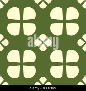 Motif sans couture de trèfle floral abstrait en fond vert olive et crème Banque D'Images