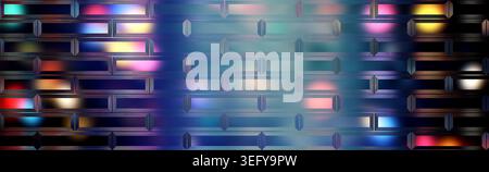 Derrière ce motif structuré, des lumières bokeh fluo-nettes éclatantes en rose, bleu, jaune et rouge brillent intensément sur un fond sombre, Creati Banque D'Images