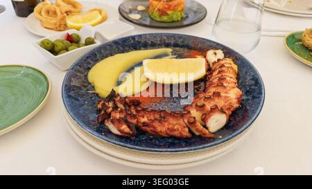 Tentacules de poulpe grillés avec paprika de purée de citron Banque D'Images