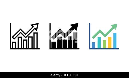 Graphique de croissance de l'entreprise graphique à barres de jeu d'icônes avec un solide de contour de flèche vers le haut et vecteur de couleur Illustration de Vecteur
