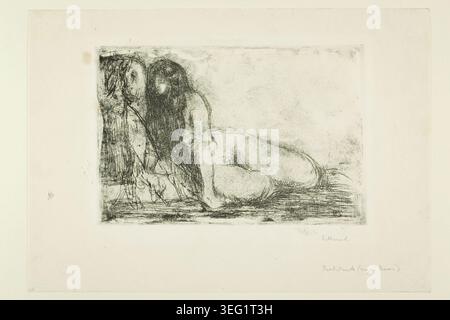 Secret d'Edvard Munch, 1913, représentant deux figures féminines dans une scène intérieure intime, rendue dans des marques linéaires expressives Banque D'Images