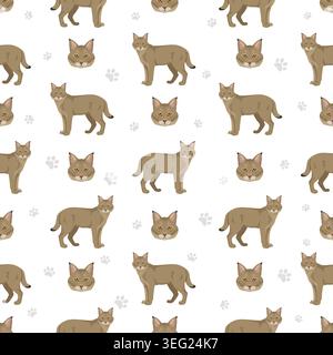 Chats sauvages européens. Motif sans couture chat jungle. Illustration vectorielle Illustration de Vecteur