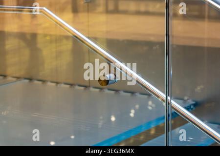 Détail intérieur architectural high-tech des escaliers en verre modernes Banque D'Images