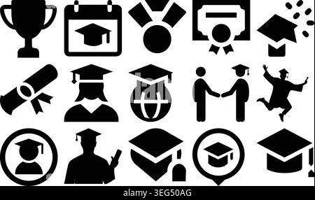 Icônes de réussite académique de graduation ensemble solide vecteur pour l'éducation avec la réussite académique de l'éducation de graduation Illustration de Vecteur