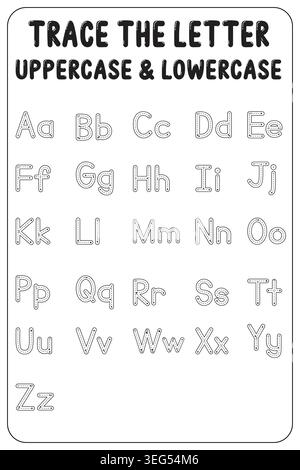 A-Z , feuille de travail abc lettre majuscule et minuscule feuille de travail d'activité de traçage de lettre alphabétique pour les enfants Illustration de Vecteur